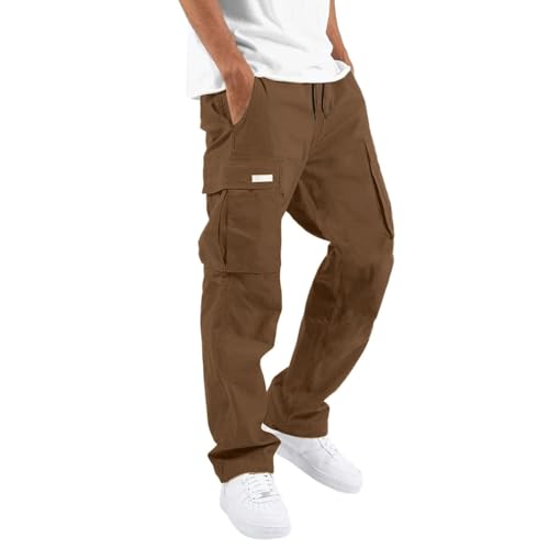 Angebote des Tages Heute Cargohose Herren Baggy Jogginghose Baumwolle Weit Arbeitshose Leicht Cargo Hosen Fitness Sporthose Mehrere Taschen Freizeithosen Stretch Sommer Stoffhose Wanderhose Kaffee L von Luadnysin