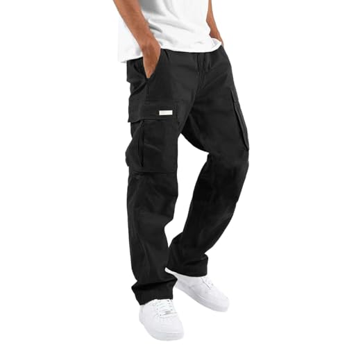 Angebote des Tages Heute Cargohose Herren Baggy Jogginghose Baumwolle Weit Arbeitshose Leicht Cargo Hosen Fitness Sporthose Mehrere Taschen Freizeithosen Stretch Sommer Stoffhose Wanderhose Schwarz M von Luadnysin