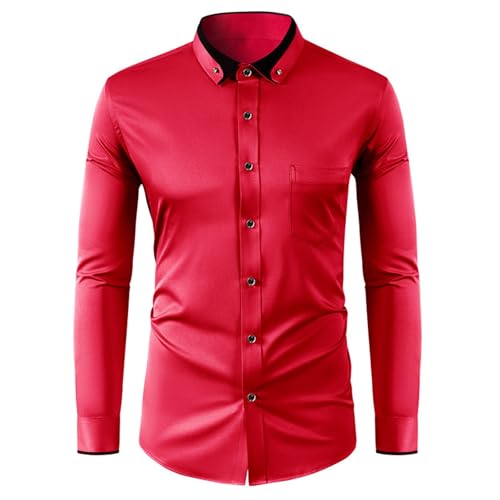 Angebote des Tages Heute Hemden Herren Langarm Mit Geradem Schnitt Hemd Business Regular Fit Herrenhemd Herrenhemden Hippie Smoking Straight Comfort Shirt Männer Anzug Rot 41 von Luadnysin