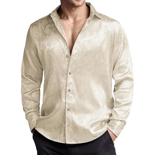 Angebote des Tages Heute Herren Hemd Langarm Mit Geradem Schnitt Mittelalter Casual Shirt Herrenhemden Stretch Straight Herrenhemd Hemden Stehkragen Regular Fit Hippie Freizeithemden Gelb L von Luadnysin