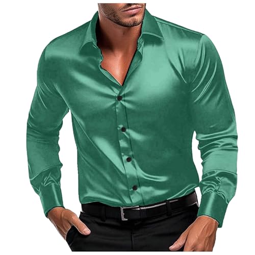 Angebote des Tages Heute Herrenhemden Langarm Mit Geradem Schnitt Hemd Herren Casual Comfort Herrenhemd Shirt Slim Fit Regular Hemden Modische Stretch Smoking Businesshemden Grün M von Luadnysin