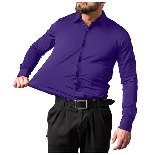 Angebote des Tages Heute Herrenhemden Langarm Mit Geradem Schnitt Hemden Herren Casual Regular Fit Herrenhemd Männer Smoking Hemd Shirt Bügelfrei Business Anzug Lila M von Luadnysin