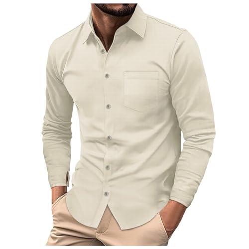 Angebote des Tages Heute Herrenhemden Langarm Mit Geradem Schnitt Hemden Herren Regular Fit Stretch Shirt Herrenhemd Comfort Hemd Bügelfrei Stehkragen Hippie Anzug Khaki 3XL von Luadnysin