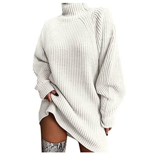 Blusenkleid Damen Lang, Damenkleid Strickkleid Oversize Elegant Rollkragen Tunika Weihnachtspulli Teenager Mädchen Lässig Langarm Kleid Rollkragenpullover Lange Slim Fit Sweater von Luadnysin