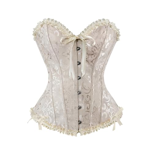 Corsage Damen Korsett Bauchweg Vollbrust Corsage Viktorianisches Sexy Goth Corset Corsage Shapewear Faschingskostüme Beige L von Luadnysin