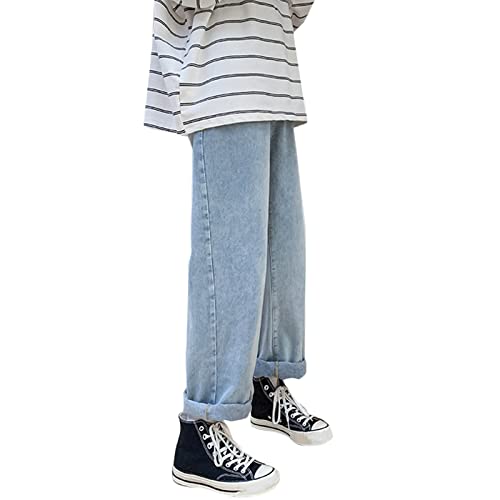 Damen Jeans Baggy Mädchen Hosen Denim Aesthetic Jeanshosen Gerade Freizeithose High Waist Stretch Schlupfjeans Elegant Cargohose Damenhose Arbeitshose Hellblau M von Luadnysin