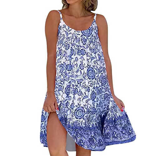 Damen Kleid Bedrucktes Camisole-Kleid Ärmellos Elegant Kleider Sommerkleid Kurze Strandkleider Leichte Freizeitkleid Camisole-Kleid Mit Blumenmuster von Luadnysin