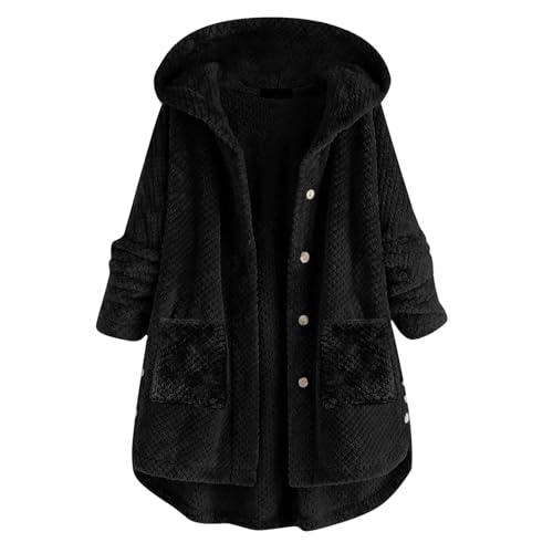 Fleecejacke Damen Lang Kapuzenjacke Sweatjacke Teddyjacke mit Kapuze Große Größen Kuscheljacke Outdoor Winterjacke Plüschjacke Teddy Sweatshirt Jacke Schwarz S von Luadnysin