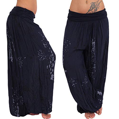 Haremshose Damen Pumphose Weite Bein Hosen mit Blumenmuster Sommer Beiläufig Yogahosen Loose Hippie Pluderhose Baumwolle Harem Hosen Baggy Boho Hose Leichte Hippie Pluderhose Aladinhose Marine XL von Luadnysin