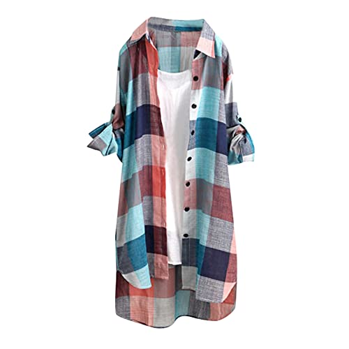 Karierte Bluse Damen Lang Leinenhemd Damen Knopfleiste Hemd Casual Lose Frühling Sommer Leinenbluse Longbluse Blusenshirt Oberteile Tunika Große Größen Tops T-Shirts & Blusen für Frauen Karierte Bluse Damen Lang Leinenhemd Damen Knopfleiste Hemd Casual Lose Frühling Sommer Leinenbluse Longbluse Blusenshirt Oberteile Tunika Große Größen Tops T-Shirts & Blusen für Frauen von Luadnysin