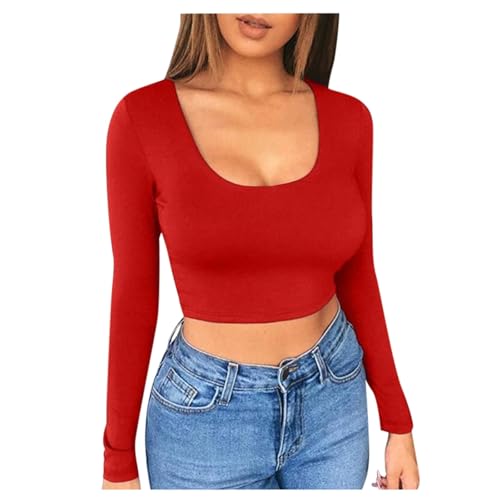 Langarmshirts Für Damen Clean Girl Langarmshirt Sommer Longsleeve Tshirts Blusen Basic Crop Tops Top Y2k Lässig Fashion Bluse Clothes RD1 S von Luadnysin