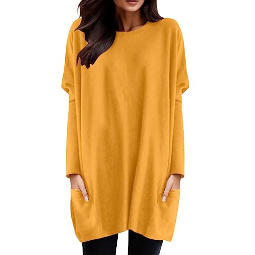 Langarmshirts Für Damen V Ausschnitt Langarmshirt Lässig Festival Blusen Lockere Frühlings Bluse Oberteile Fashion Longsleeve Sweatshirts Curvy T Shirt Partywear Gelb XL von Luadnysin