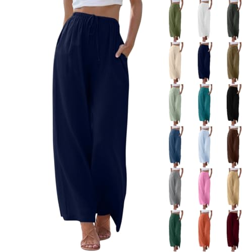 Leinenhose Stoffhose Schlupfhosen Für Culottes Hosen Bequem Leinen Leichte Hose Elegant Mit Weitem Bein Schlabberhose Damen Freizeithose Lang Elegant Leinenhose Damen von Luadnysin