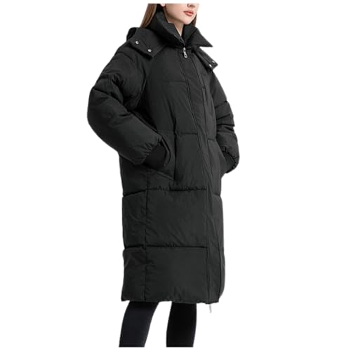 Luadnysin Damen Winterjacke Einfarbig Wintermantel Elegant Daunenjacken Mit Kapuze Übergangsmantel Lang Warm Winterparka Steppjacke Mantel Parka Schwarz XL von Luadnysin