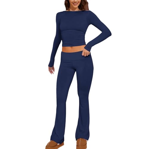 Luadnysin Damen Y2k Skims Sexy Crop Tops + Hohe Taille Strech Yogahose Eng Strick 2 Teilig Lounge Set Streetwear Freizeitanzug von Luadnysin