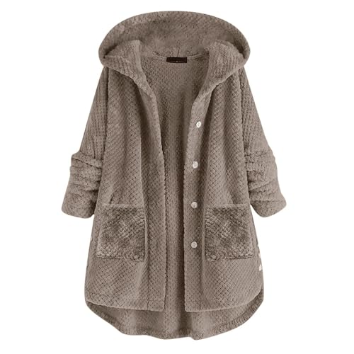 Fleecejacke Damen Lang Kapuzenjacke Sweatjacke Teddyjacke mit Kapuze Große Größen Kuscheljacke Outdoor Winterjacke Plüschjacke Teddy Sweatshirt Jacke Braun XXL von Luadnysin