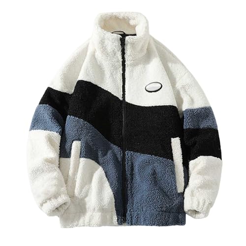 Herren Damen Patchwork Stehkragen Teddy Jacke Stüssy Sherpa Fleecejacke Aesthetic Stuff Y2K Clothes Winter Warm Teddyfleece Jacken Mantel Plüsch Jacken von Luadnysin