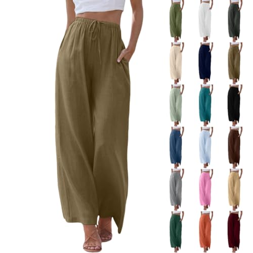 Leinenhose Stoffhose Schlupfhosen Für Culottes Hosen Bequem Leinen Leichte Hose Elegant Mit Weitem Bein Schlabberhose Damen Freizeithose Lang Elegant Leinenhose Damen von Luadnysin