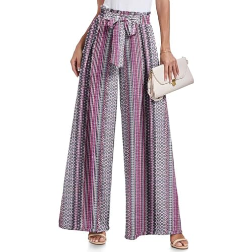 Luadnysin Luftige Sommerhose Plissee Wide Leg Bequeme Hose Leinenhose Weites Bein Weite Stoffhose Damen Lockere Hosen Elegant Linen Baggy Pants Women Damenhosen Leicht Mit Gummibund von Luadnysin