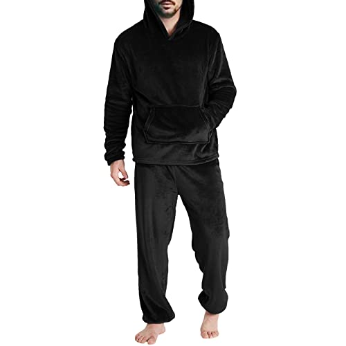 Luadnysin Schlafanzug Herren Lang Winter Flanell Pyjama Hausanzug Kuschelig Nicki Fleece Warmer Frottee Herrenschlafanzug Langarm Plüsch Lounge Wear 17XL Flauschig Fleece Pullover Und Schlafhose Set von Luadnysin