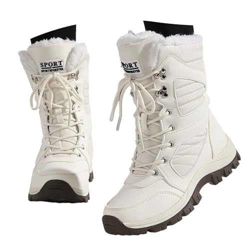 Luadnysin Schneestiefel Damen Trekking Winterboots Rutschfeste Gefüttert Warme Outdoor Winterstiefel Thermostiefel Schneeboots Schnüren Winterstiefel Zum Schnüren Weiß 42 von Luadnysin