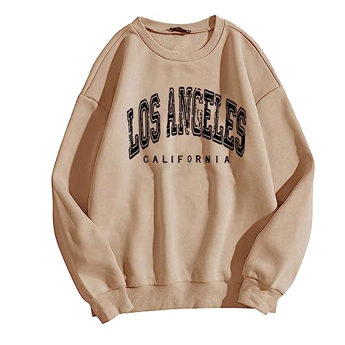 Sweatshirt Damen Ohne Kapuze - Streetwear Los Angeles New Yorker Hoodie Pullover Oversize Hoodie Y2K Oversized Coole Langarmshirt Vintage Pullover Jacke Clothes 90S Pulli Tops von Luadnysin