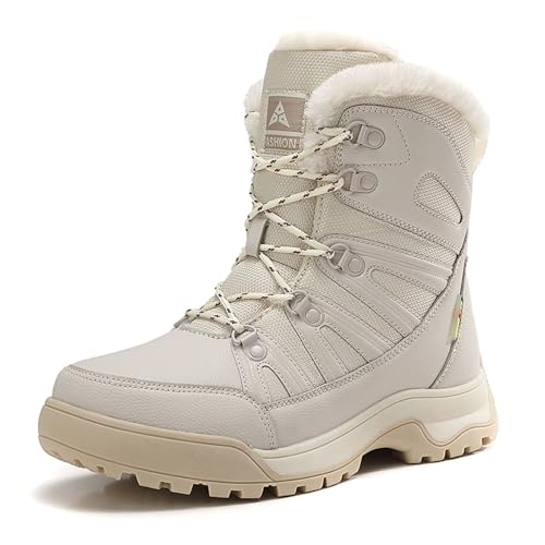 Luadnysin Winterstiefel Damen Gefüttert Winterschuhe Bequem Trekking Winter Schnüren Thermostiefel Wanderschuhe Winterstiefel Wasserdicht Winterstiefel Zum Schnüren Beige 38 von Luadnysin