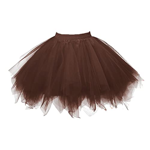 Luadnysin REH Kostüm Damen brauner tüllrock tütü braun Tutu Damen Karneval Kostüm Tüllrock 50Er Tütü Rock Kurz - Pastell Unterrock Rockabilly Crinoline Petticoat Tütü Kostüm Fasching M-XXL von Luadnysin