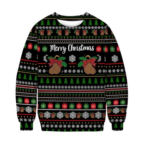 Lustig Weihnachtspullover Herren Christmas Pullover Lange Ärmel Ugly Weihnachtspullover Weihnachtspulli Freizeit Weihnachtskostüm Partner Weihnachtspullover Schwarz XL von Luadnysin