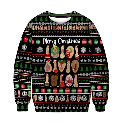 Lustig Weihnachtspullover Herren Ugly Weihnachtspulli Weihnachtsdruck Lange Ärmel Pullover Weihnachtspullover Freizeit Weihnachtsoutfit Partner Weihnachtspullover Schwarz XXL von Luadnysin