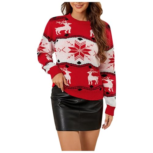 Lustige Weihnachtspullover Damen Hässliche Weihnachtspullover Lange Ärmel Chrismas Weihnachtspullis Weihnachtspulli Retro Pulli Ugly Weihnachtspullover Rundhals Weihnachtspullover Rot M von Luadnysin