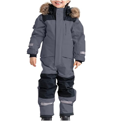 Overall Winter Jungen Mädchen Outdoor Verdickt Warm Wasserdicht Winteranzug Schneeanzüge Winteroverall Schneeoverall Gefüttert Unisex Overall Thermoanzug Grau 100 von Luadnysin