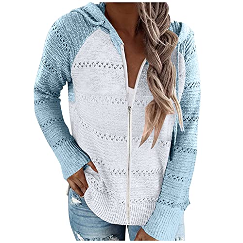 Oversize Pullover Damen, Kaputzenpullis Streifen Herbst Winter Kapuzenpullover Sweatjacke Knitted Kapuzenpulli Sport Dünne Strickoberteile Blusen Strickpullover Blusenshirt Jacke Shirtjacke von Luadnysin