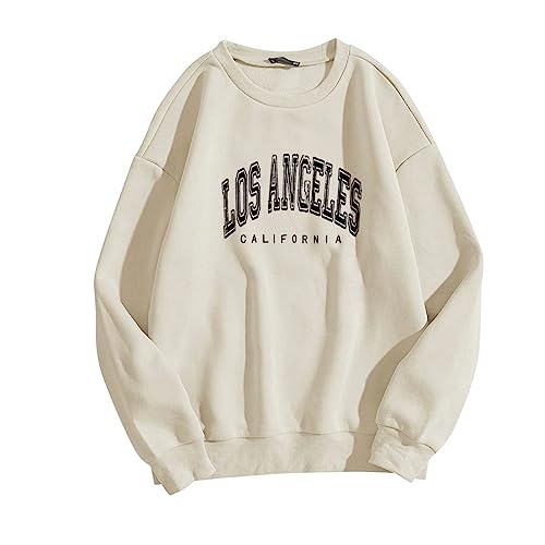 Oversize Sweatshirt Damen - Pullover Oversize Ohne Kapuze Hoodie Sweatshirt Los Angeles Vintage Pullover Festival Schöne Pulli Tops Oberteile Hoodies Jacke Outfit von Luadnysin