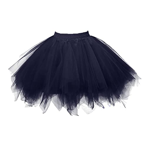 Petticoat Schwarz - Tüllrock Damen Tüll Rock Unterrock Kurz Ballett Tutu 50er Rockabilly Petticoat Tütü Mini Rock Unterrock Tanzrock Ballettrock Karneval Kostüm Faschingskostüme von Luadnysin