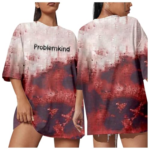 Problem Gelöst Shirt Blood Drucken T-Shirt 2024 Bloody Tshirt Blusenshirt Locker Elegant T Oberteil Atmungsaktiv Kurzarm Damenshirt Tee Baumwolle Bluse Top Damenoberteile Lila XL von Luadnysin