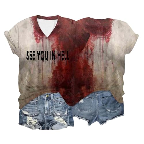 Problem Gelöst Shirt Mit Blutigem Print I'm Fine Elegant Top Oberteil Luftig Sommer T Shirts Festival Leicht Pullover Tee Bloody Sommerbluse Blusenshirt Damenshirts Dunkelblau XXL von Luadnysin