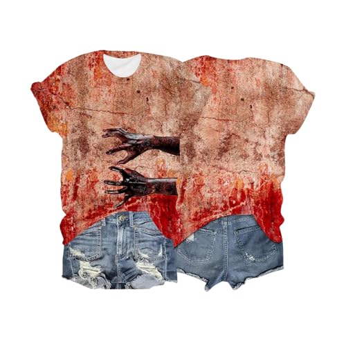 Problem Gelöst T Shirt Blutspritzer Horror Lustig Sommerbluse Oberteil Lässige Frauen Blusenshirt Tee Baumwolle Festival Outfit Bloody Shirts Bluse Pullover Schwarz XL von Luadnysin