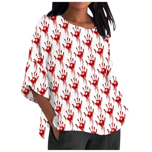 Problem Gelöst Tshirt Mit Blutigem Print Atmungsaktiv Horror Blusenshirt Bluse Luftig Halloween Druck T Shirt Tee I'm Fine Lässige Pullover Top Bloody Oberteil Shirts Sommerblusen Rot L von Luadnysin