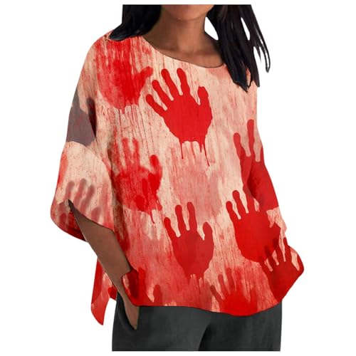 Problem Gelöst Tshirt Mit Blutigem Print Shirt Lustig Damenmode T Top Lässig Halloween Bedruckte Oberteil 2024 Atmungsaktiv Sommerblusen Blusenshirt Druck Bluse Sommerbluse Damenbluse Rot 3XL von Luadnysin