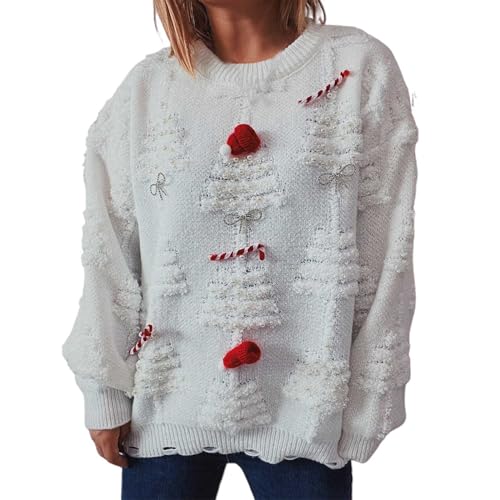 Pullover Damen Hässliche Weihnachtspullover Freizeit Weihnachten Weihnachtspulli Weihnachtspullis Lustig Pulli Ugly Sweater Christmas Rundhals Weihnachtspullover Weiß M von Luadnysin