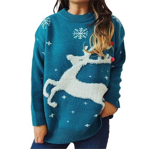 Pullover Damen Hässliche Weihnachtspullover Lange Ärmel Ugly Weihnachtspullover Weihnachtspullis Weihnachten Pulli Ugly Sweater Freizeit Weihnachtspulli Blau XL von Luadnysin