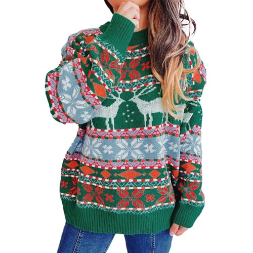 Pullover Damen Hässliche Weihnachtspullover Ugly Chrismas Weihnachtspulli Weihnachtspullis Rundhals Pulli Norweger Pullover Hässlich Weihnachtspullover Grün XL von Luadnysin