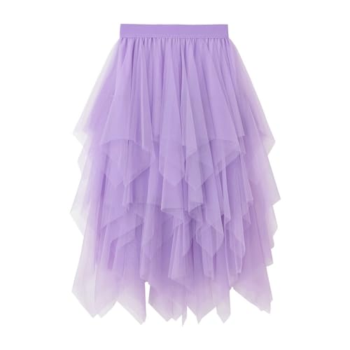 Rock Damen Mesh-Rock Petticoat Unterrock Midi Plisseerock Knielang Rock Karneval Kostüm Für Damen Teenager Party Halloween-Kostüme TüLlrock Lila von Luadnysin