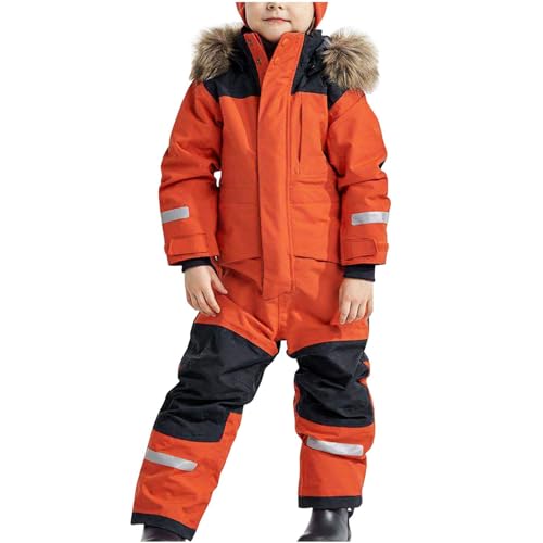 Schneeoverall Mädchen Jungen Outdoor Gefüttert Wasserdicht Winteroverall Schneeanzug Schneeanzüge Baby Unisex Winddicht Schneeoverall Winterjacke Orange 90 von Luadnysin