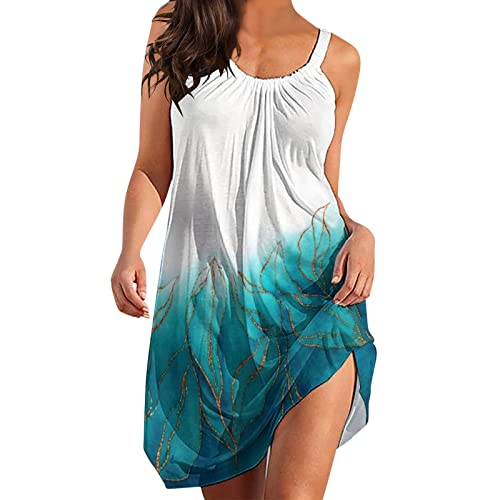 Sommerkleider Damen Knielang Ärmellos Tunika Kleid Strandkleid Elegant Leicht Frauen Kleid Spaghettiträger Blumen Trägerkleid Schwarz Boho-Kleid Kurz Bequem Sommerkleid Blusenkleid Minikleid von Luadnysin