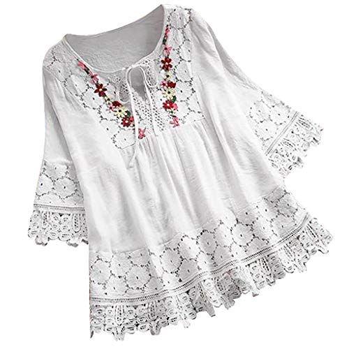 Spitze Bluse Damen 3/4-Ärmel Longbluse Retro Patchwork Spitzenbluse Große Größen Tshirt Oberteile Elegant V-Ausschnitt Blusenshirt Tunika Spitze Bluse Damen 3/4-Ärmel Longbluse Retro Patchwork Spitzenbluse Große Größen Tshirt Oberteile Elegant V-Ausschnitt Blusenshirt Tunika von Luadnysin