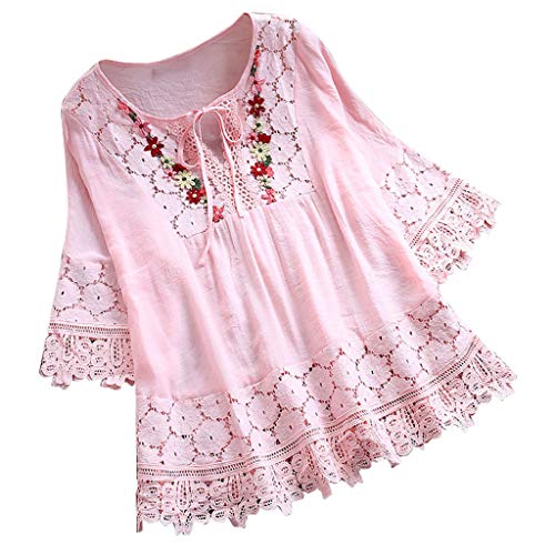 Spitze Bluse Damen 3/4-Ärmel Longbluse Retro Patchwork Spitzenbluse Große Größen Tshirt Oberteile Elegant V-Ausschnitt Blusenshirt Tunika Spitze Bluse Damen 3/4-Ärmel Longbluse Retro Patchwork Spitzenbluse Große Größen Tshirt Oberteile Elegant V-Ausschnitt Blusenshirt Tunika von Luadnysin