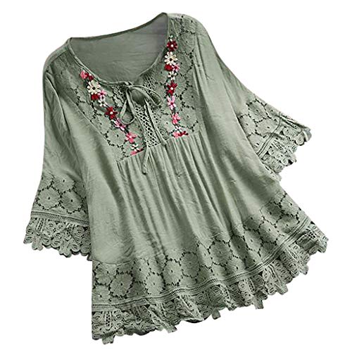 Spitze Bluse Damen 3/4-Ärmel Longbluse Retro Patchwork Spitzenbluse Große Größen Tshirt Oberteile Elegant V-Ausschnitt Blusenshirt Tunika Spitze Bluse Damen 3/4-Ärmel Longbluse Retro Patchwork Spitzenbluse Große Größen Tshirt Oberteile Elegant V-Ausschnitt Blusenshirt Tunika von Luadnysin