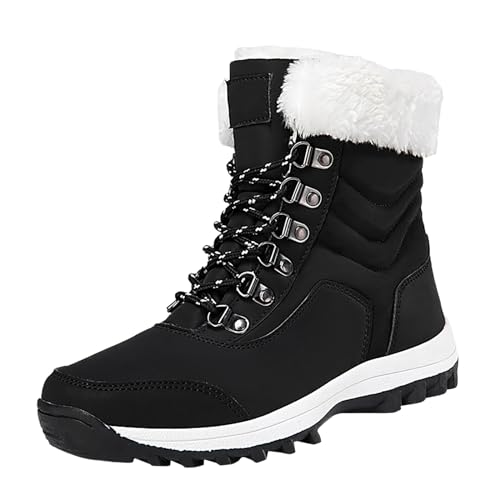 Stiefeletten Damen Schnüren Schneeschuhe Trekking Winter Outdoor Wasserdicht Schneeboots Winterschuhe Winterstiefel Gefüttert Winterstiefel Zum Schnüren Schwarz 39 von Luadnysin